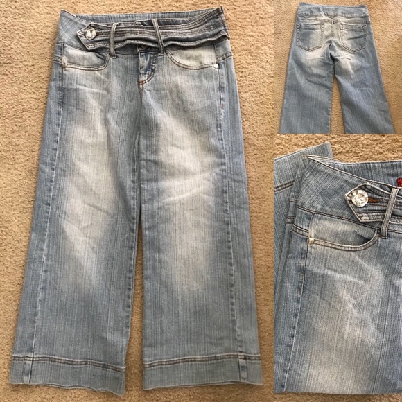 SALE!  BOOM BOOM Cropped WIDE Leg RHINESTONE JEANS 5 - Picture 2 of 8